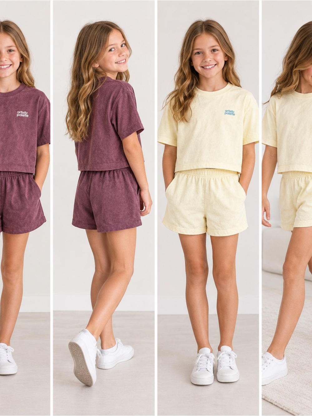 Zara Kids Terry Short Set in Plum & Pale Yellow